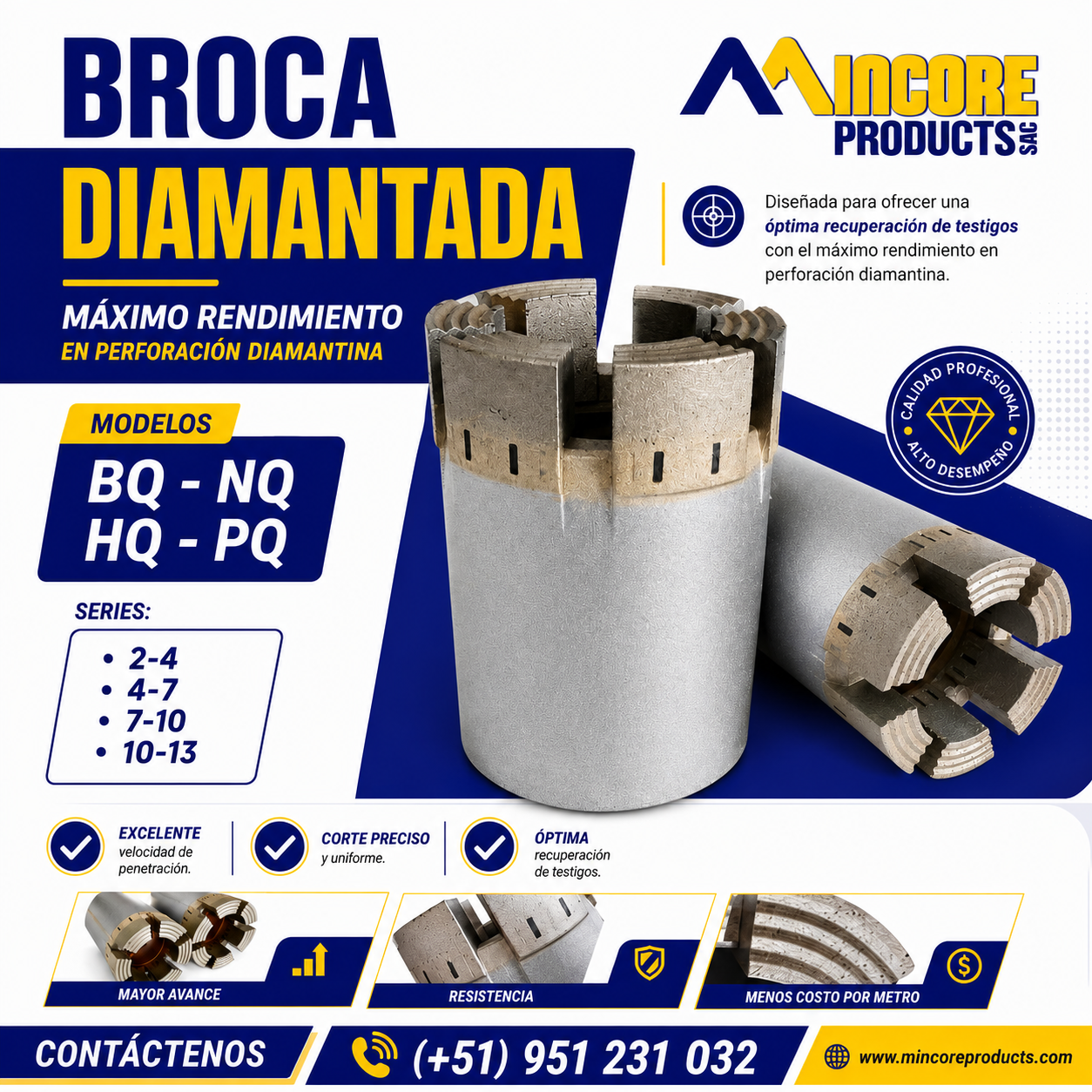 BROCA DIAMANTADA PARA PERFORACIÓN DIAMANTINA